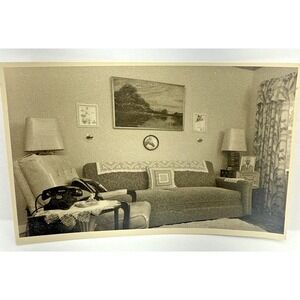 Vintage 1950s Living Room Interior Photo Mid Century Decor Sofa Lamp Telephone